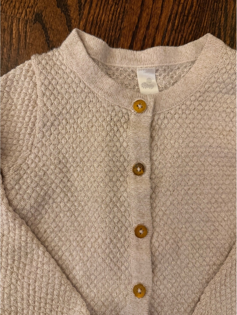 Cherokee Toddler Sweater Cardigan Size 3T Tan Knit Gold Thread Detail
